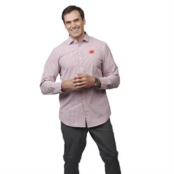 Image of Mens Microcheck Button Up, Scarlet Microcheck
